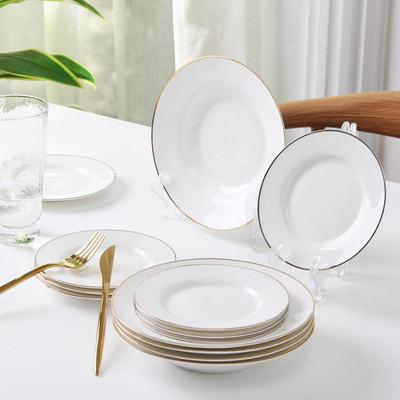 Nordic Style Gold Rim Bone China Plate - Elegant Flat Plate for Steak and Soup, Light Luxury Western Dinnerware.