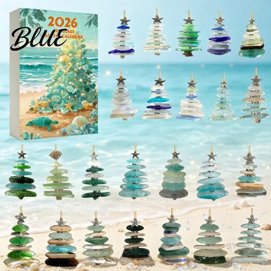 Scatola per Decorazioni a Tema Oceano con Calendario 24 Avvento di Natale Vetro Marino Giorno Conto alla Rovescia Festività Artistica