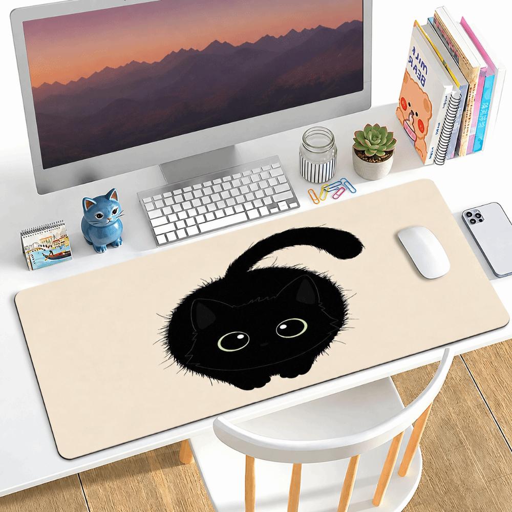 Rubber Black Cat Mouse Pad Extra Large Desk Pad Cute Computer Desk Mat  for Office and Home