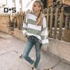 Women Pullover Sweater Wide Striped Color Block Crew Neck Long Sleeve Ribbed Cuffs Oversized Sweater Casual Knitwear