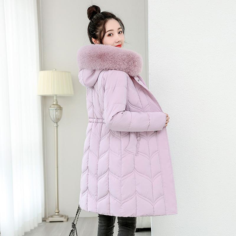 Daunenjacke für Damen Winter Neuer Stil Großer Pelzkragen Mittellang Verdickt Taille Baumwollgepolsterte Jacke