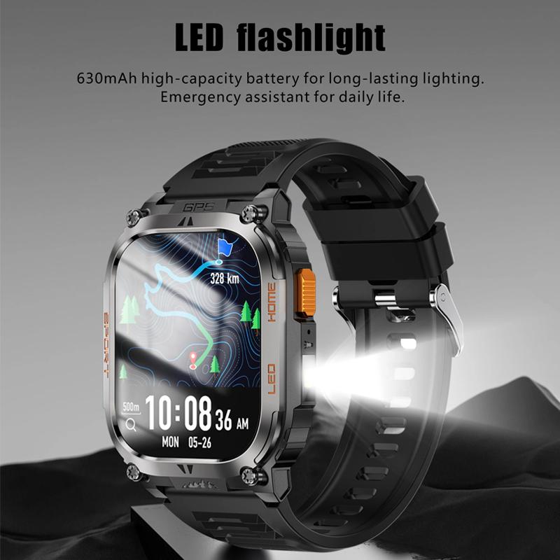 SACOSDING GPS Tracker Smart Watch IP68 Waterproof 2.01-inch HD Display Compass 630mAh Battery Heart Rate BT Call Outdoor Sport Smart Watch