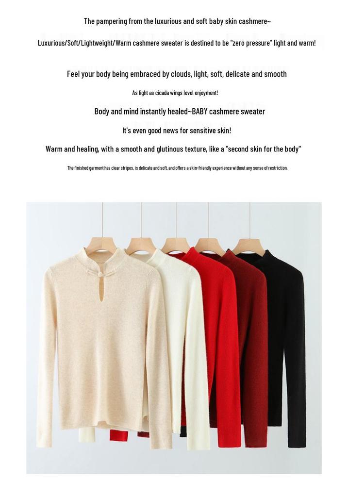 Women's Chinese Style Cashmere Wool Sweater with Frog Buttons - Autumn/Winter 2024