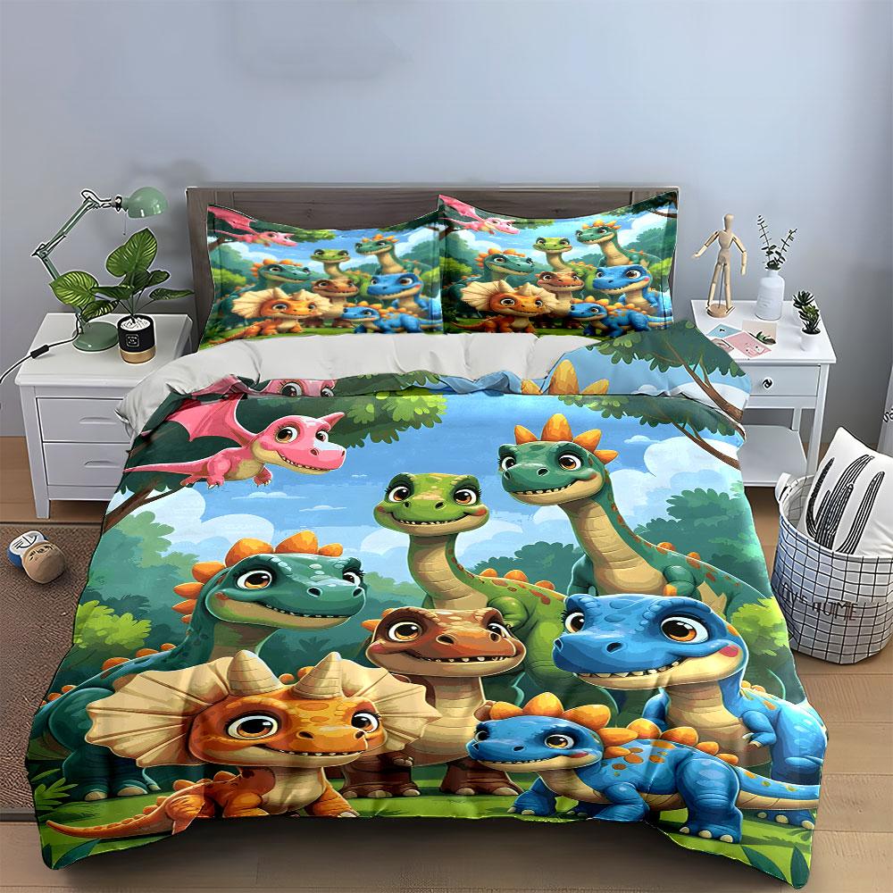 Cartoon Dinosaur Kids Room Decor Soft Comfortable Duvet Cover Bedding Set Included 1*Duvet Cover & 2*Pillowcases, Gift
