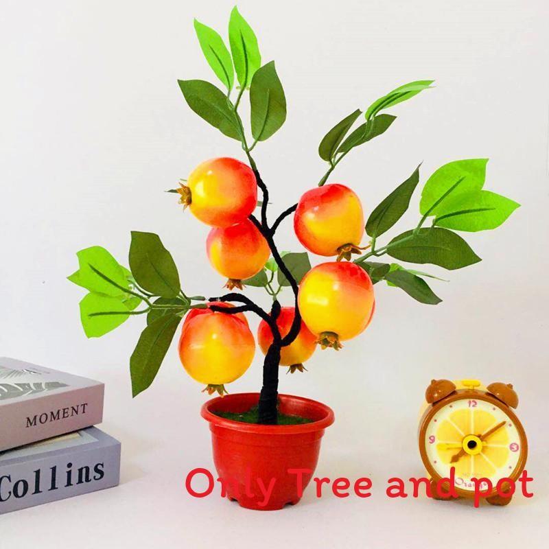 Eight Large Pomegranate Plastic Simulated Fruit Potted Decorations With Pot