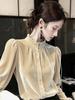 Women's French Velvet Shirt with Wood Ear Collar - Light Luxury, Casual, Loose, Slimming, Versatile Top for Autumn/Winter