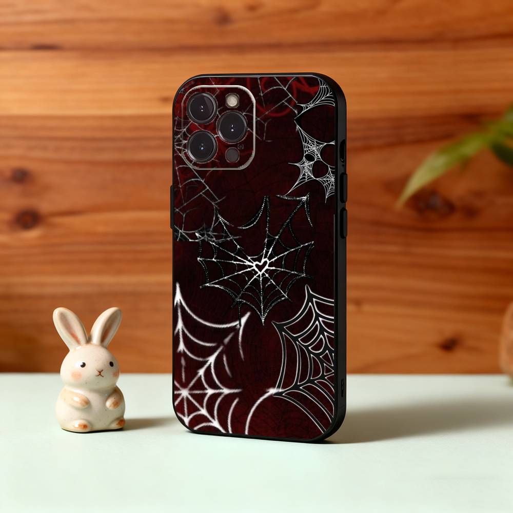 Cool S-Spider Web H-Heart Phone Case For iPhone17,16,15,14,13,12Plus,Pro Max,XS,5G Soft Silicone Black Cover