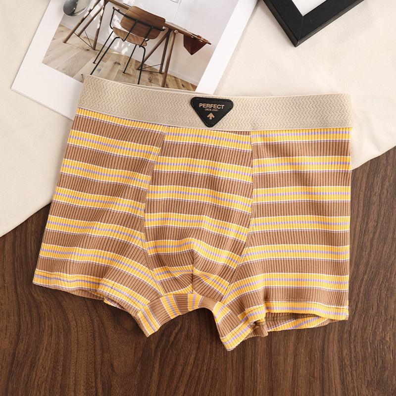 Men's Striped Trendy Cotton Mid-Waist Boxer Briefs - Breathable & Comfortable