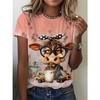 Crew Neck Short Sleeve Watercolor Giraffe Floral Print T Shirt Women's Outfits Casual Daily Wear Summer Lady Clothes