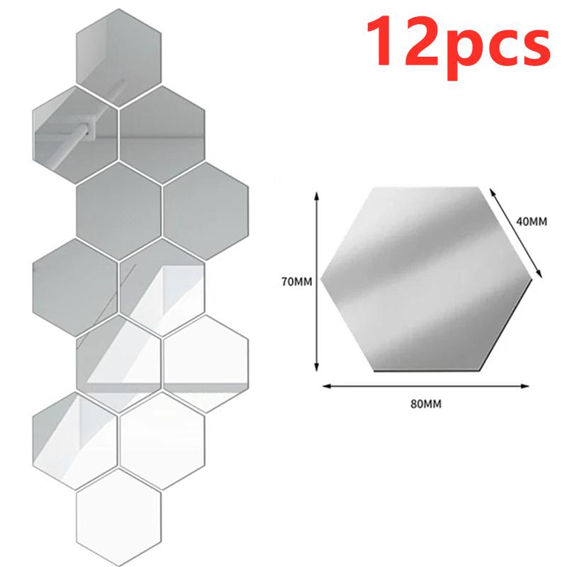

12/24Pcs 3D Hexagon Mirror Wall Stickers DIY Removable Self Adhesive Aesthetic Mosaic Tiles Decals Mirror Home Decoration