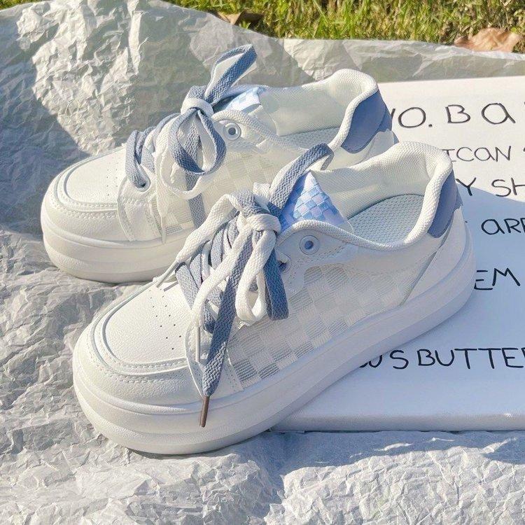 Summer New Mesh Breathable Color-Blocking Lace-up Women's Shoes Fashionable Student Lightweight Casual Sports White Shoes Women's Shoes