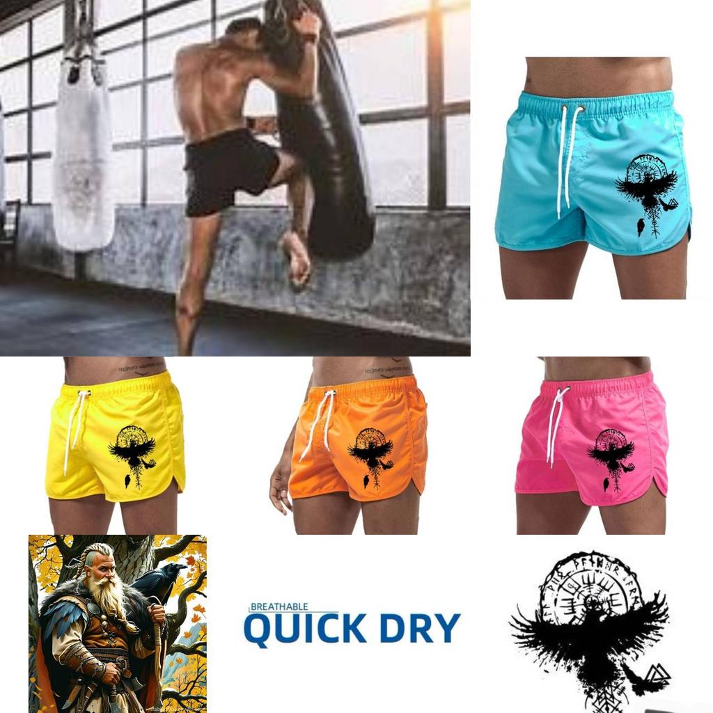 Boxing Muay Thai Shorts Ancient Viking Raven 3D Print Training Norway Denmark Sweden Unisex Men Women Quick Dry Fitness Gym Sport Workout Casual