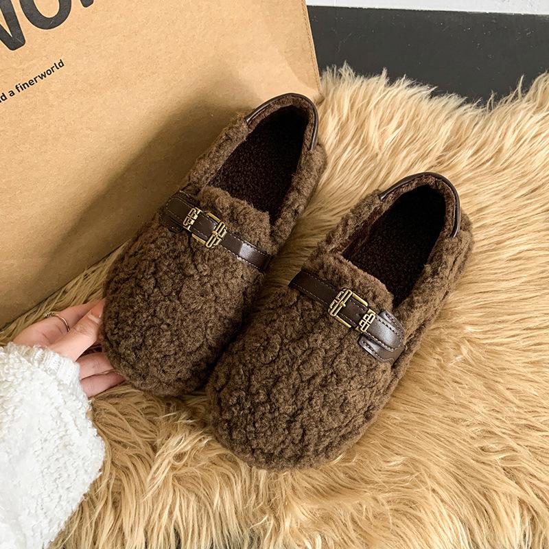 

Ретро тапочки на толстой подошве, женская уличная обувь, осень-зима 2025, корейская версия, удобные вьющиеся тапочки, хлопковые тапочки на одной перемычке, женские 40 коричневый