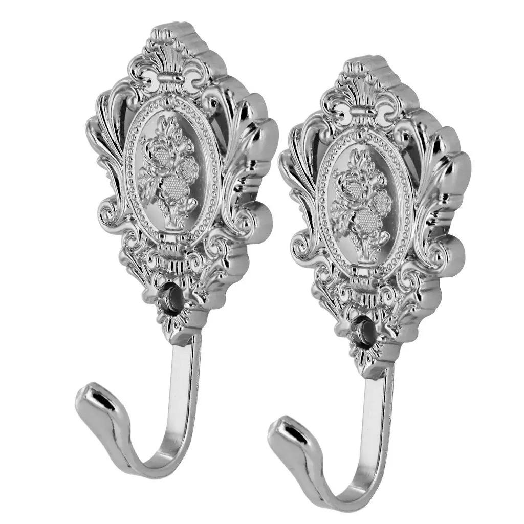 

2 шт./1 комплект, винтажные драпировочные крючки из сплава, настенные крючки для штор, крючки для подхвата, декоративные аксессуары для занавесок с розовым узором серебряный