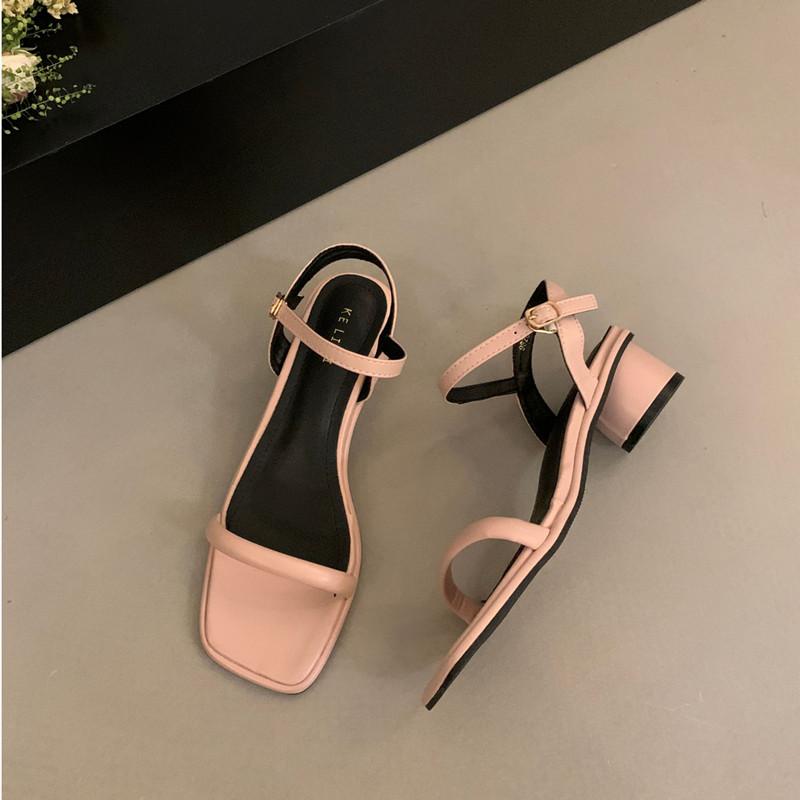 Fashion Bailamos Summer Women Slipper Fashion Narrow Band Ladies Casual Sandal Shoes Square Low Heel Outdoor Dress Gladiator Shoes