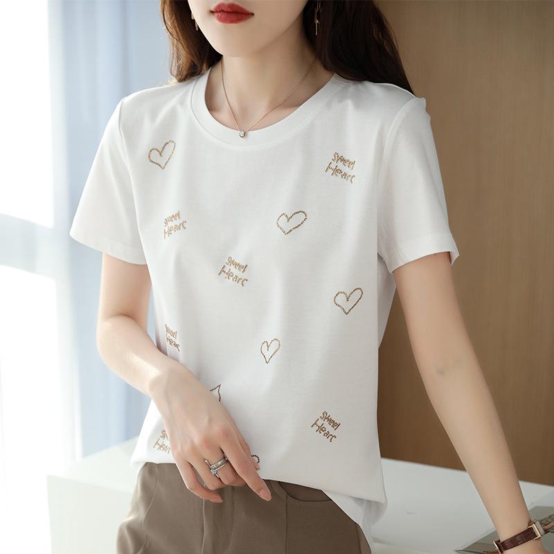 

Women s Silk Cotton Short Sleeve Love Heart T-Shirt, Summer 2025 Collection XL білий