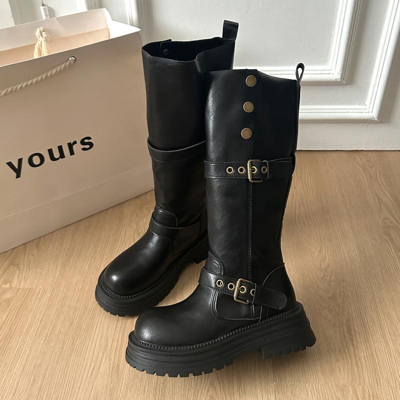 

Но детские модели ботфортов маленький человек 2025 осень и зима толстая подошва средняя голень ботинки мартин высокие рыцарские тонкие ботинки 40 чёрный