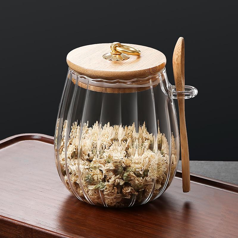 Transparent High-Borosilicate Glass Kitchen Storage Jars with Lids and Spoons