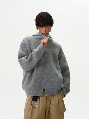 Unisex American Retro Gray Hooded Cardigan - Loose, Casual Knitwear for Autumn/Winter
