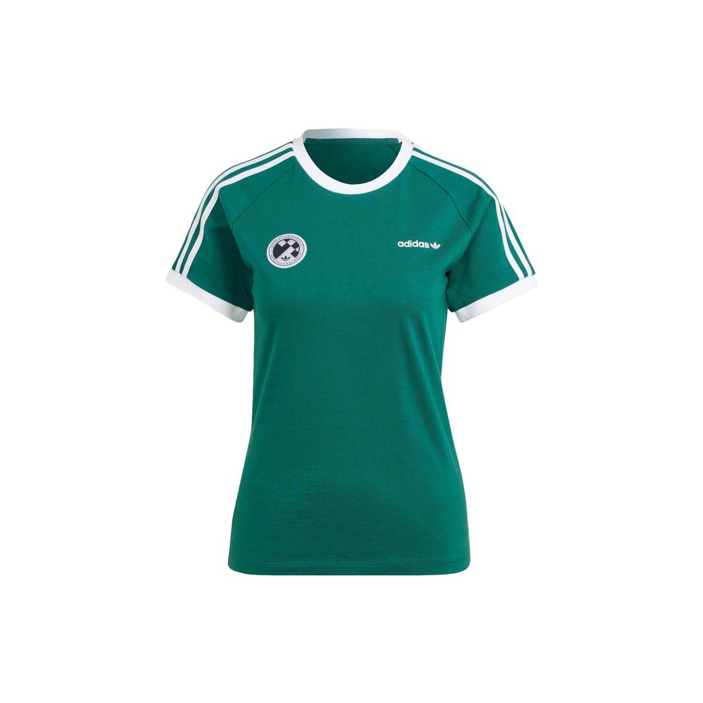 Adidas Originals Trefoil Brand Logo Letter Print Striped Raglan Short Sleeve T-Shirt Women Tops Green IR9785