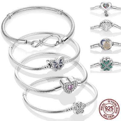 Design Sparkling Butterfly Paw Heart Hadí řetízkový náramek se hodí Šarm korálek DIY Dámské šperky ze stříbra 925