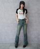 WEGO Stretch Denim Flare Medium Korean Autumn Clothes Women's Pants, Medium, Denim, Girly, Style,