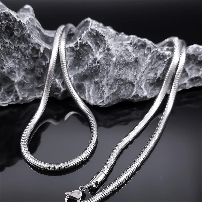 Trendy Round Snake Chain Necklace for Women Men Stainless Steel Silver Color Fashion Making Accessories Link Necklaces Jewelry