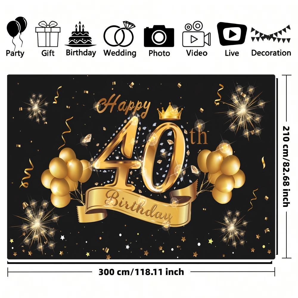 1PC 40th Birthday Balloon Banner Flag for Party Photo Props Background Cloth Suitable for Anniversary Celebrations