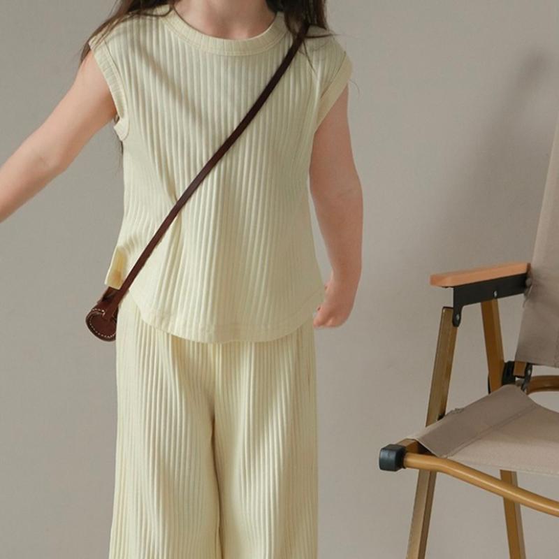 Summer Children's Ice Silk Clothing Set Baby Girl Loose Sleeveless Top and Pants Two-piece Set