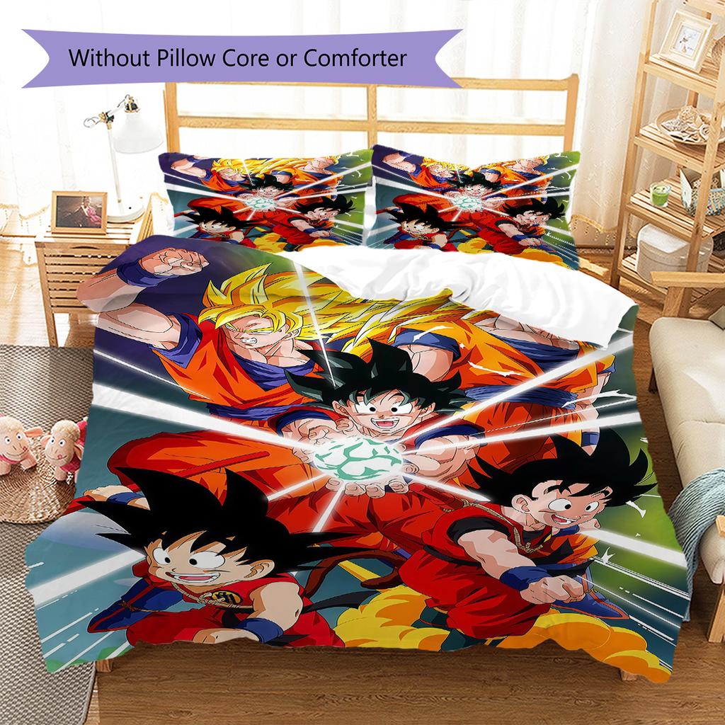 Son Goku Pattern Bedding,Quilt Set Quilt Cover Pillowcase Home Birthday Gift (1 * Duvet Cover + 2 * Pillowcase, Without Core)