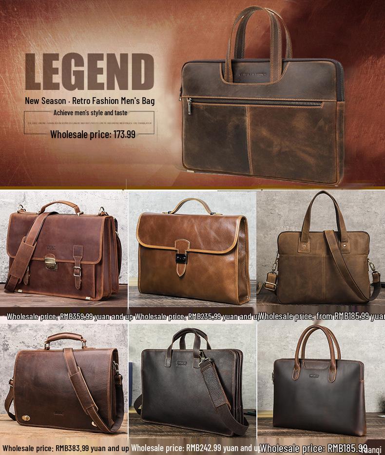 Black Angel Genuine Leather Men's 14-inch Laptop Business Briefcase