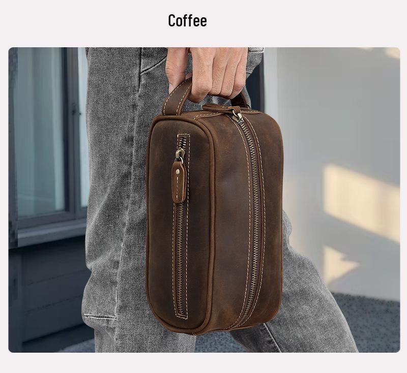Men's Genuine Leather Clutch & Wash Bag - High-End Retro Design