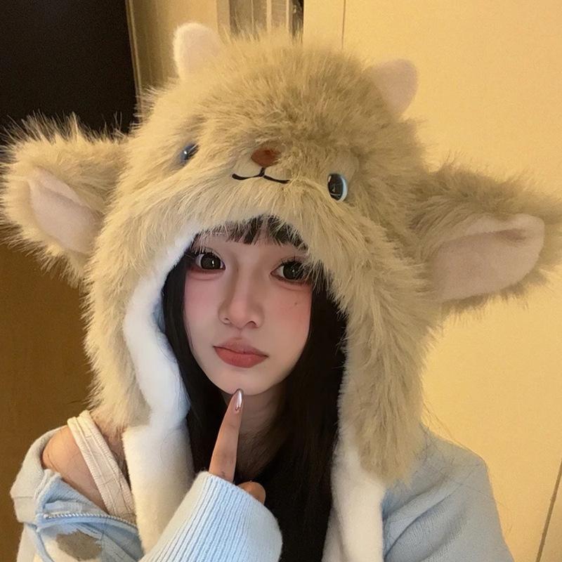 Winter Cute Plush Lamb Hat Women's Warm Ear Protection Lei Feng Hat Shows a Small Face Atmosphere Versatile Cartoon Hat