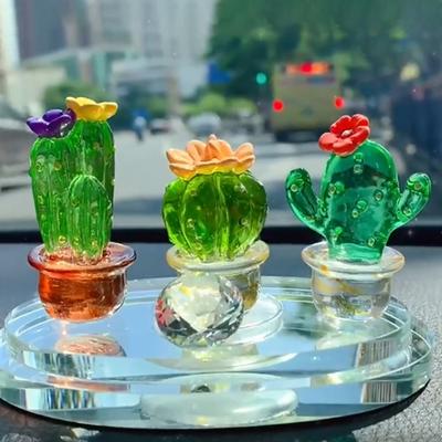 4 Stück handgefertigte Glas-Kaktus-Figuren, Ornamente, Mini-Miniatur-Fahrzeug-Ornament