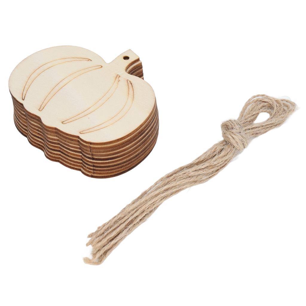 50 Sets Holz Kürbis Ausschnitt Unbemalt DIY Wunderschön Geschnitzte Synthetikholz Kürbisse mit Hanfseil für Partydeko