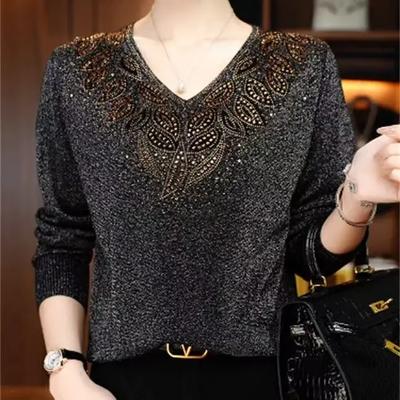 Damen Frühling und Herbst Strickpullover Langarm Temperament Gestrickt Locker Basic Oberteil