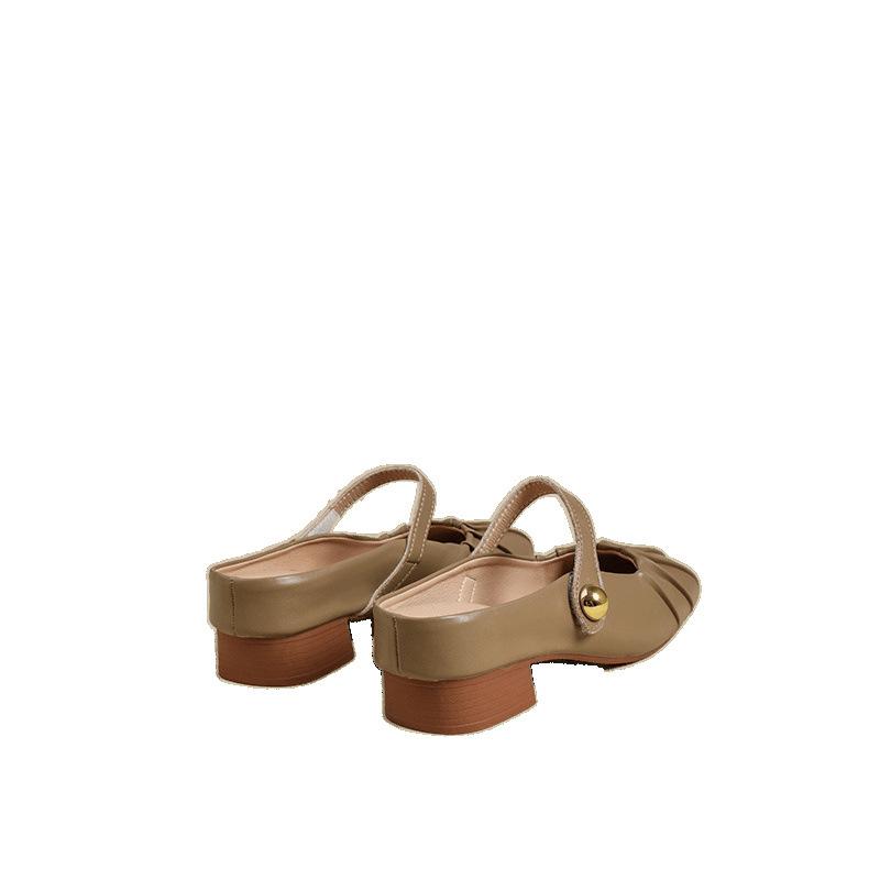 Baotou half slippers women wear new wrinkled fashion outside summer, single shoes increase in height, lazy people pedal sandals women