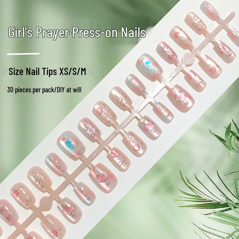 

Sweetheart Bow Cat Eye Embossed Gilded Anime Nail Tips - 30 Pieces