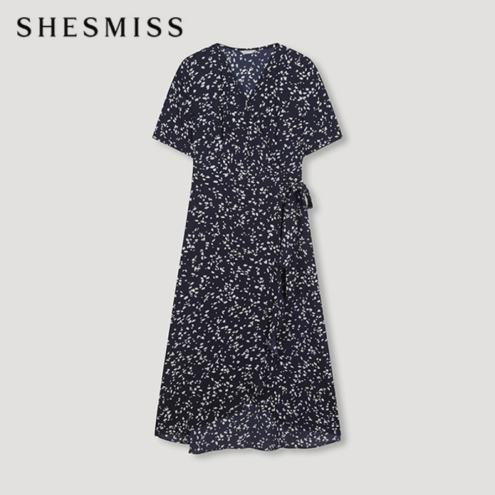 

She S miSS Pattern Wrap Style dreSS Swwopn21170 Na navy/55