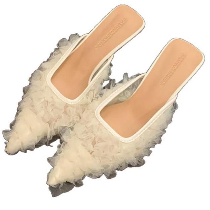 Gentle Fairy with Skirt Half Slippers Spring New Temperament Sandals Bag Head Thin Heels Slippers Woman