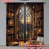 Bogenfenster Waldbibliothek Vorhänge Gemütliches Bücherregal Geheimnisvoller Dunkler Wald Blick Einlagig Realistische Szene Vorhang Set Von 2 Hergestellt Polyester Waschbar
