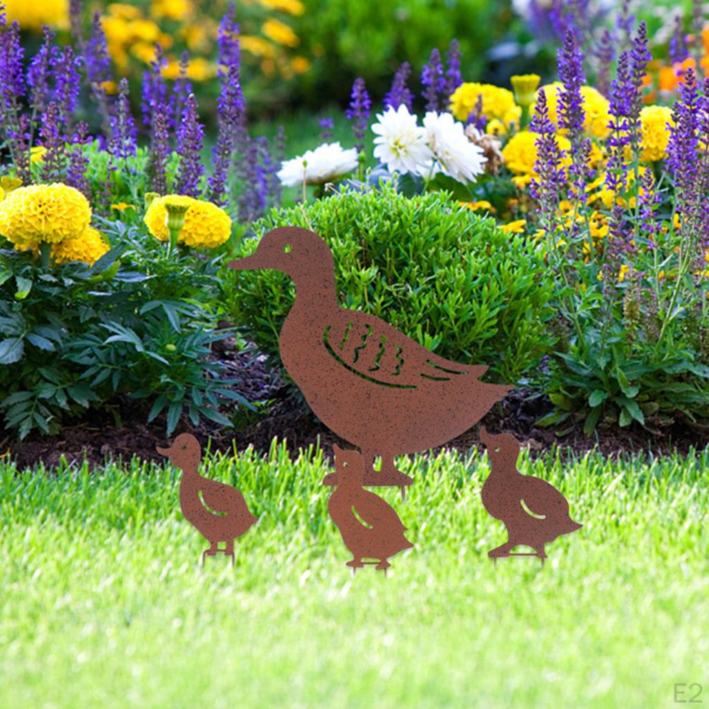 Decoration 4 Pieces Outdoor Yard Metal Ducks