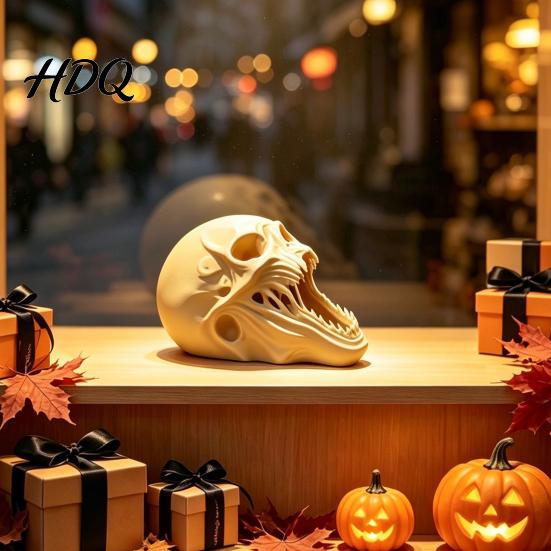 Gruseliger Kiefernschädel Tischornament 3D Gedrucktes Halloween-Ornament, Realistische Horror-Statue, Gruselige Party-Requisiten für Spukhäuser Figur mit Scharfen
