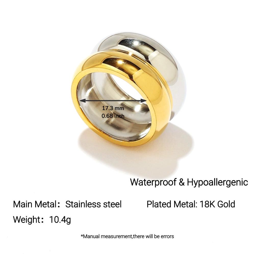 Yingtai Round Geometric Stainless Steel Titanium Ring, 18k Gold-Plated - Trendy Niche Women's Jewelry