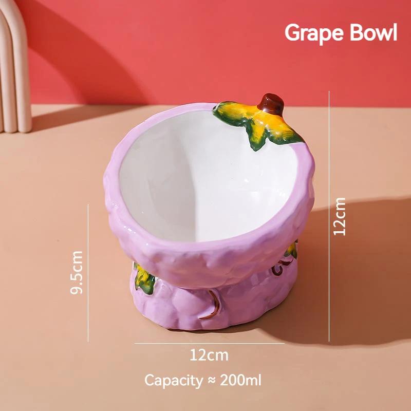 Six Fruit Designs Pet Feeding Bowls Cute Strawberry Apple Grape Peach Cearamics Cat Food Bowl Cat Feeder