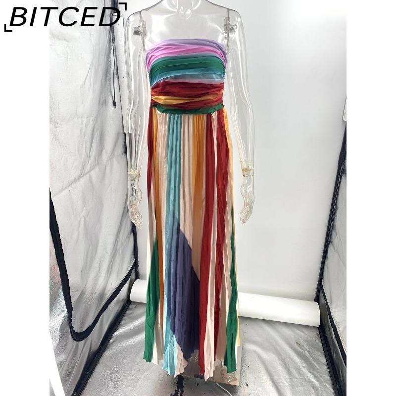 BITCED Women's Sexy Strapless Printed Colorful Long Dress Gown