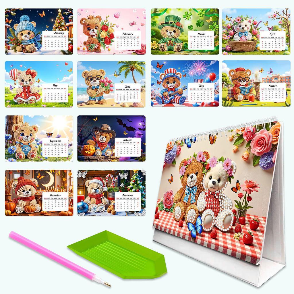2027 Creative Cartoon DIY Diamond Painting Desk Calendar Ornament