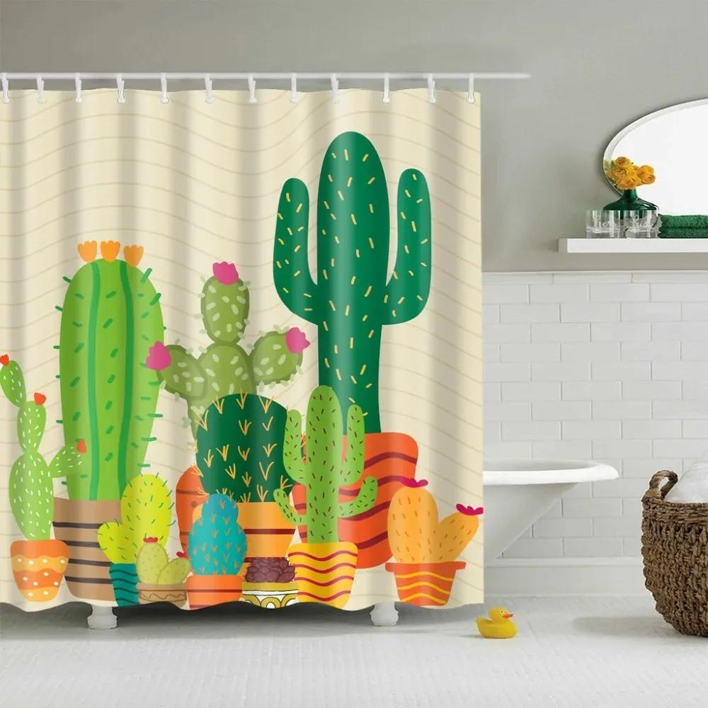 Tropical Cactus Plant Pineapple Shower Curtains Bathroom Frabic Waterproof Polyester Bath Curtain