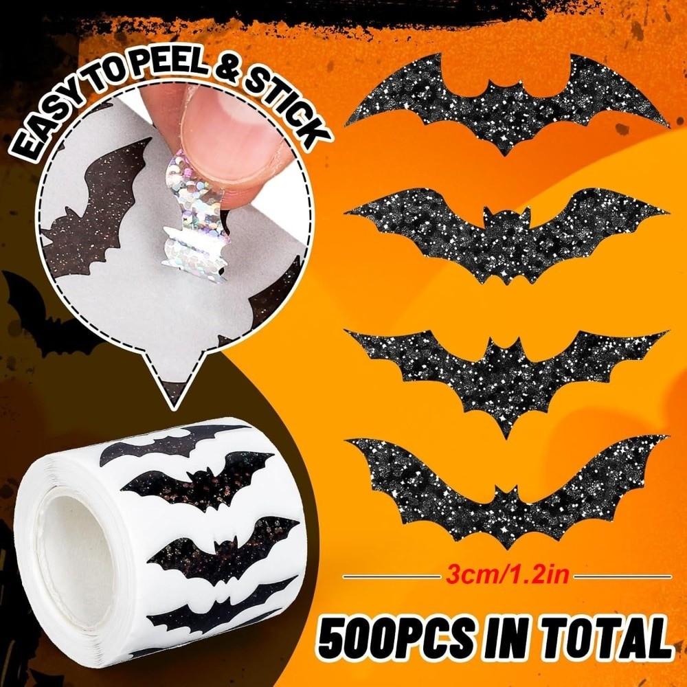 500pcs Self-Adhesive Laser Black Bat Stickers Glitter Bat Wrapping Label Sticker DIY Crafts