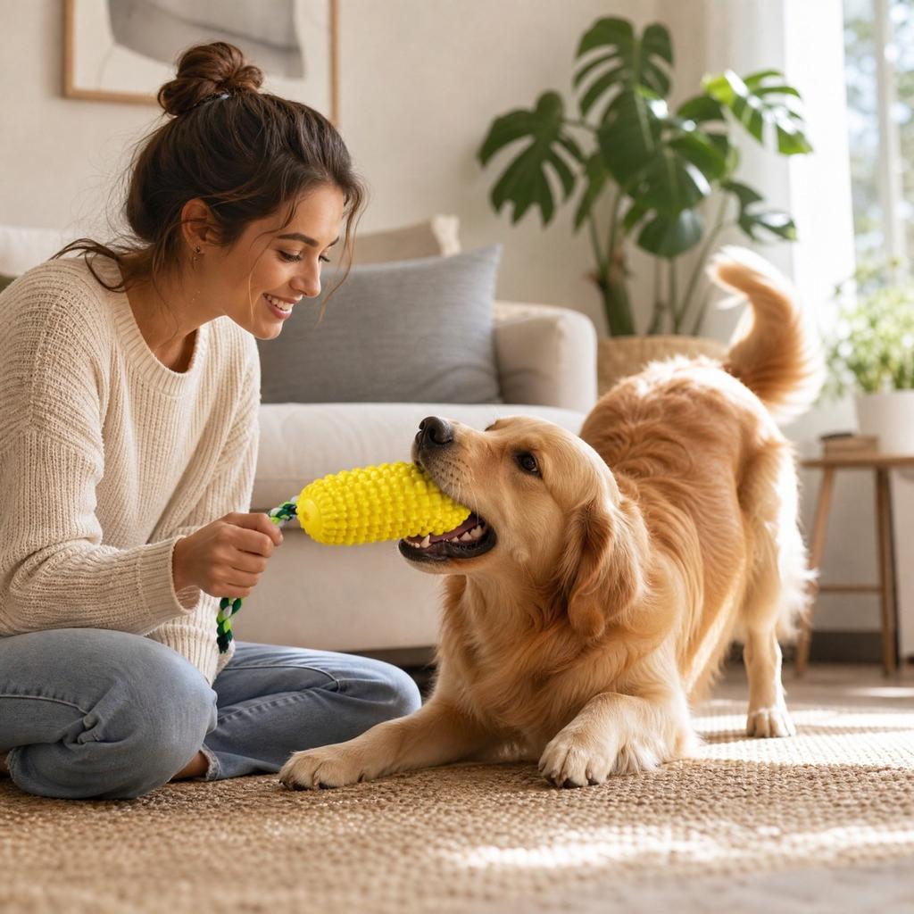 Interactive Squeaky Dog Toy for Heavy Chewers - Cob Shaped Teething Toy for Small, Medium, Large Dogs